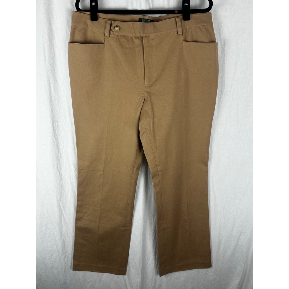 Lauren Ralph Lauren Womens Tan Brown Adelle Flat Front Straight Pants size 16